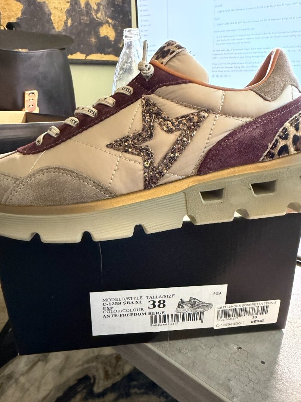 NEW Cetti C-1259 XL EXP Women’s EU 38 Leopard Glitter Beige Sneakers